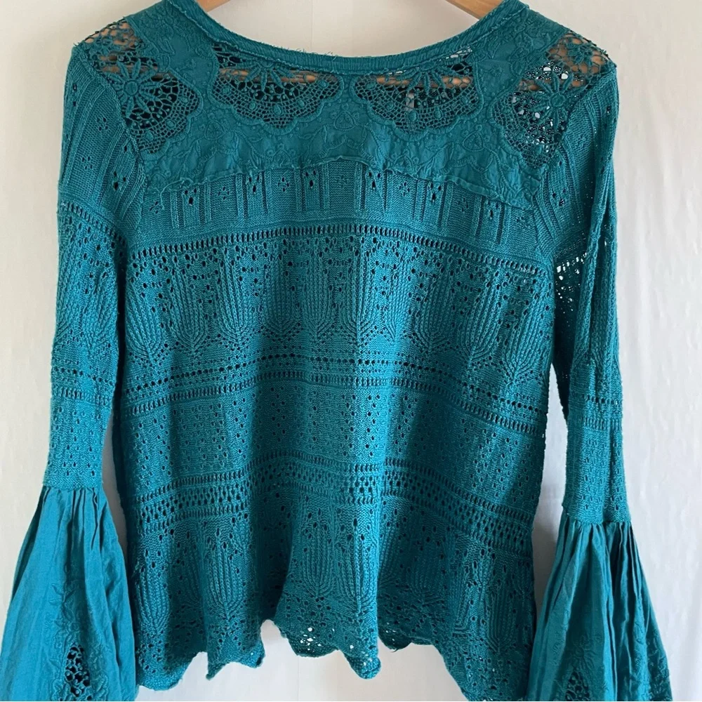Free People Once Upon. Time Knit Bell Teal Top Size S